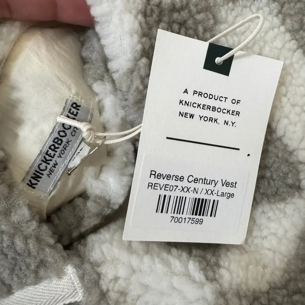 Knickerbocker Reverse Century Quilted Vest XXL NEW White Grey Pile Fleece Jacket